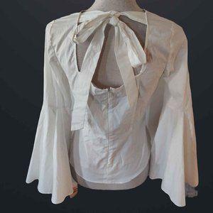 NWT Nanette Lepore Bond Street Blouse Bell Sleeve Brilliant White Sz XS
